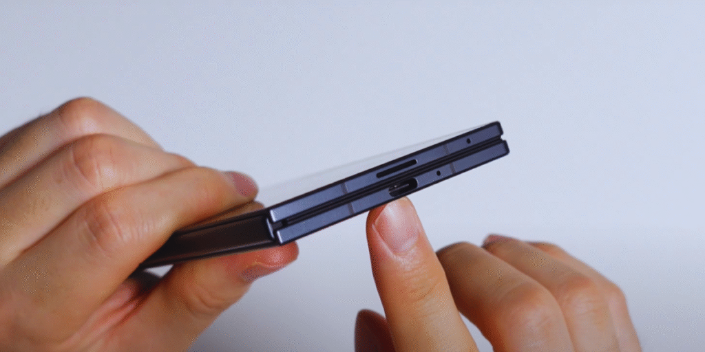 Side view of Samsung Galaxy Z Fold 7 showing its slim and sleek foldable design