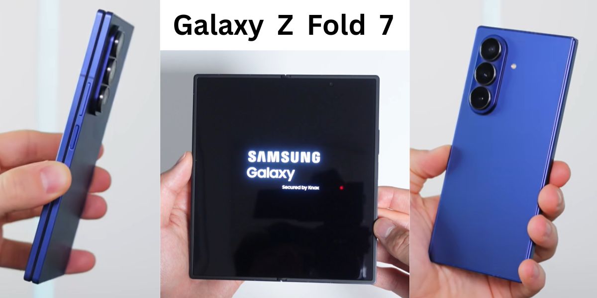 Samsung Galaxy Z Fold 7 unfolded showing main screen and hinge design