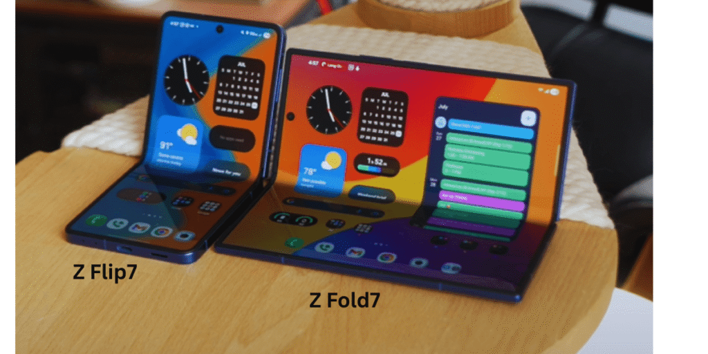 Samsung Galaxy Z Fold 7 mid-fold position showcasing its smooth hinge and flexible display