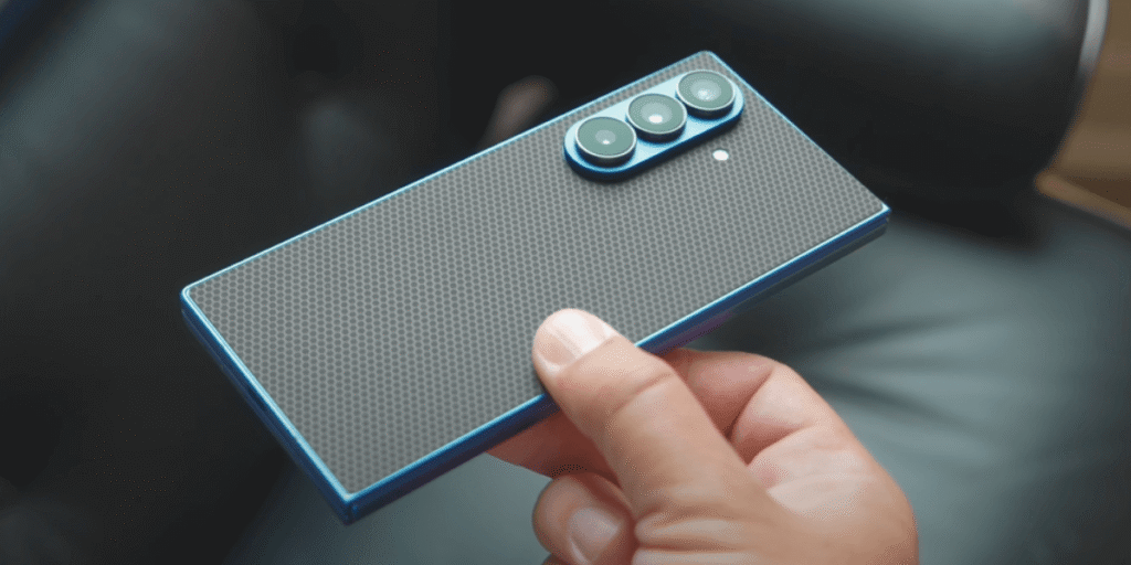 Samsung Galaxy Z Fold 7 shown in full view, sleek design with cover and unfolded display