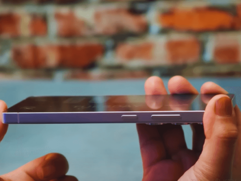 Side view of Samsung Galaxy S25 Ultra highlighting its slim profile and sleek metallic frame