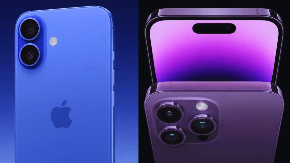 iPhone 14 Pro Max vs iPhone 16 Camera Specs Comparison showing triple-camera and dual-camera systems