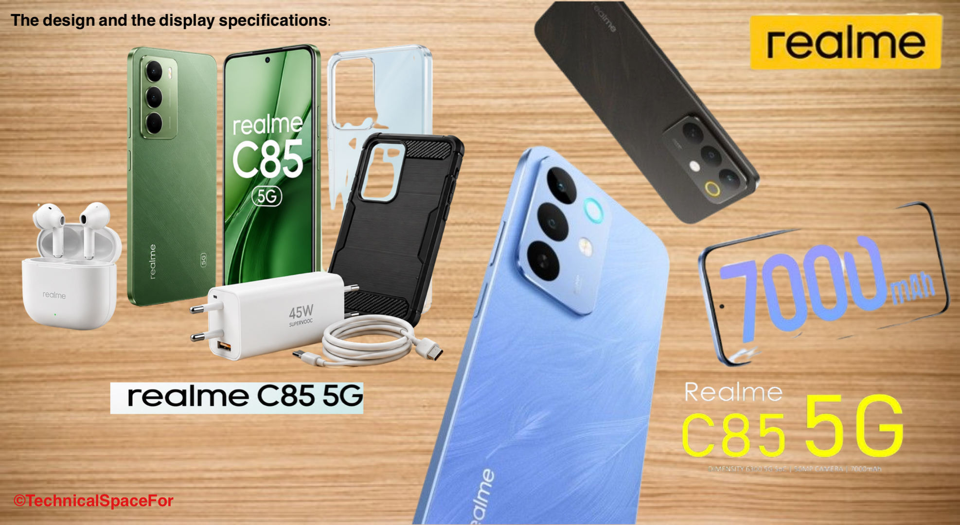 Realme C85 Pro design and display specifications featuring its 6.8-inch 120Hz AMOLED display, slim profile, durable build and smooth viewing experience.