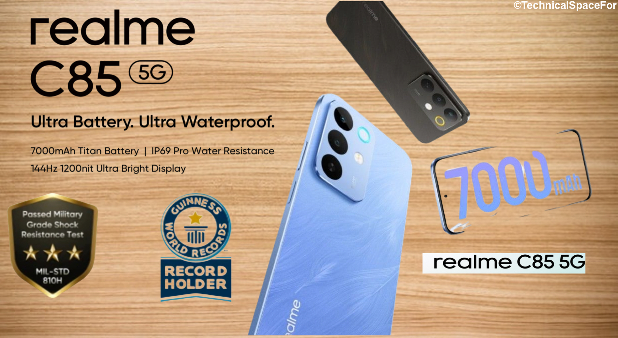 Realme C85 Pro durability features highlighting water and dust resistance, durable construction and protection for everyday use.