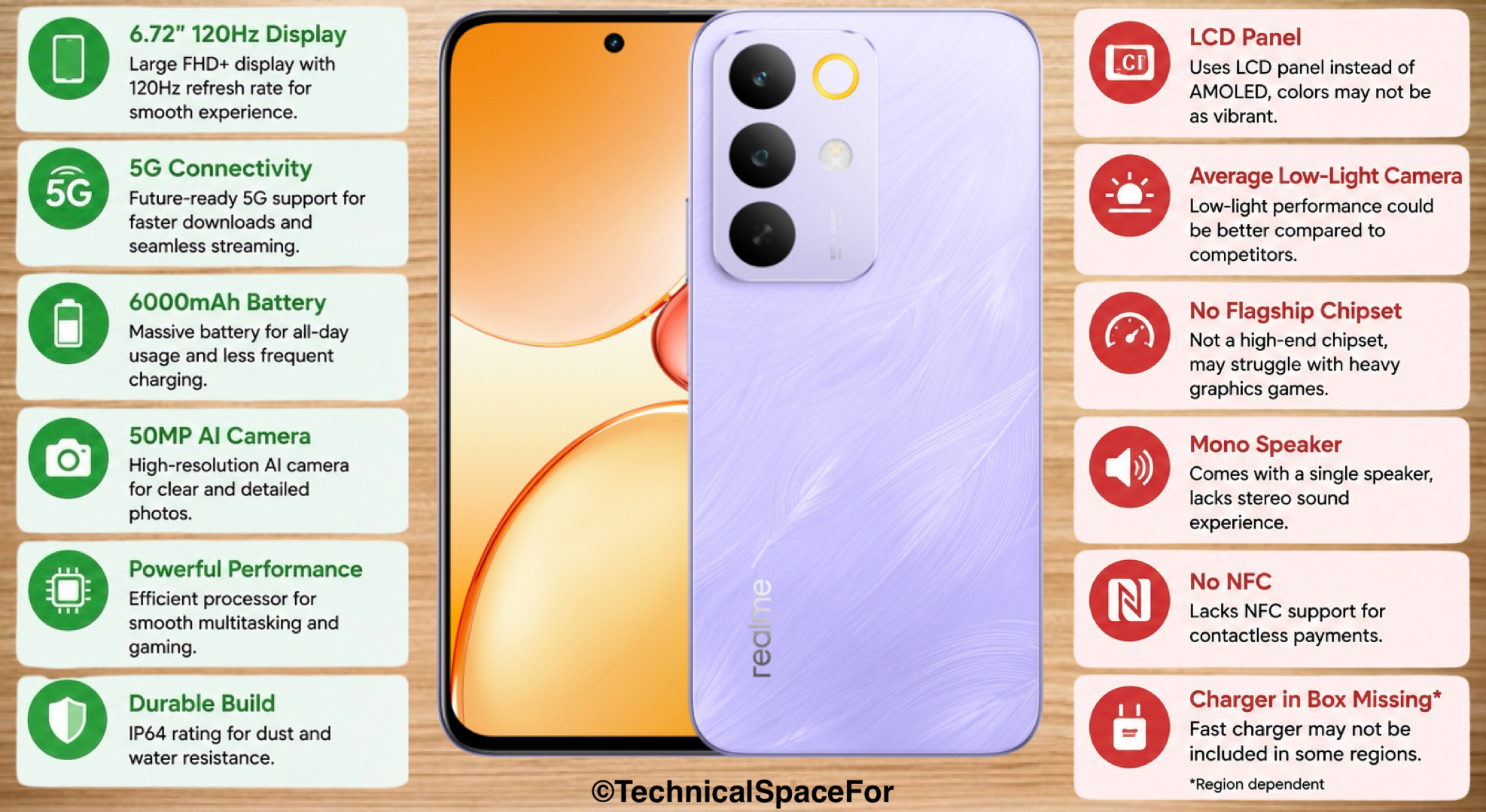 Realme C85 5G key specifications highlighting its 7,000mAh battery, 144Hz display, 5G connectivity, camera, processor, and fast charging.