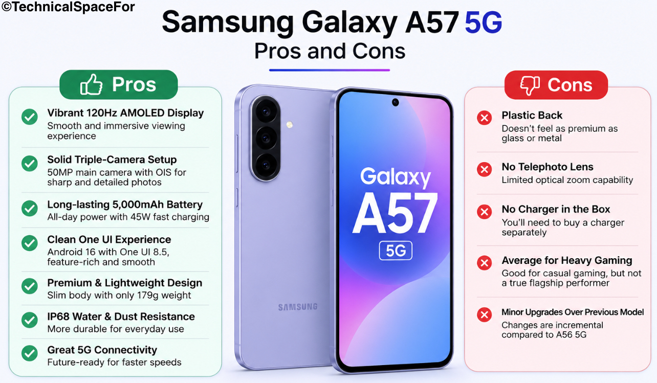 Samsung Galaxy A57 5G pros and cons