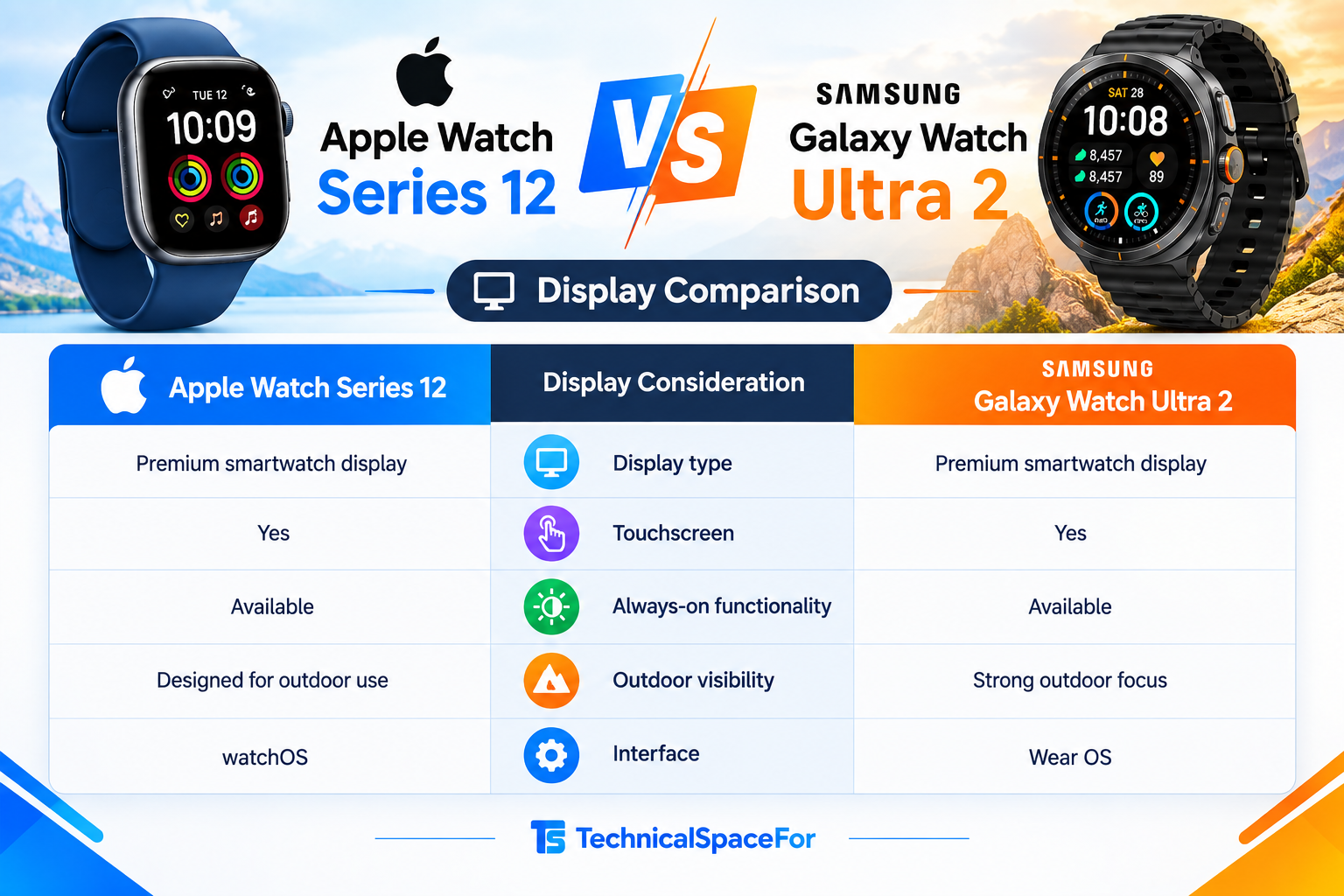 Apple Watch Series 12 vs Galaxy Watch Ultra 2 display comparison