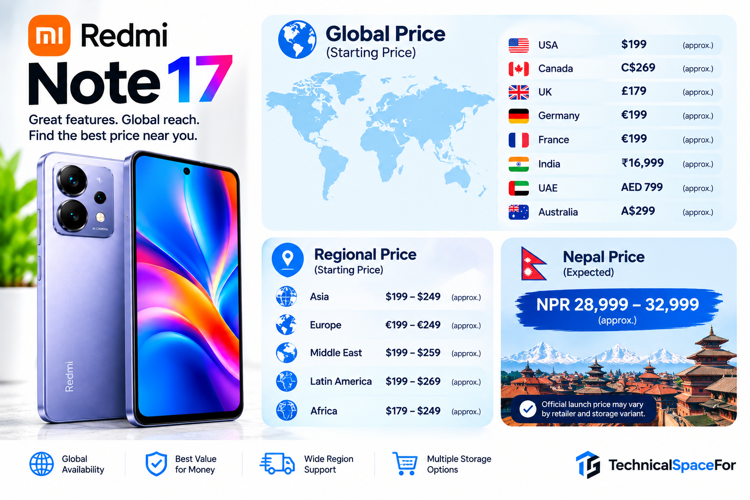 Redmi Note 17 price in global markets, regions and Nepal