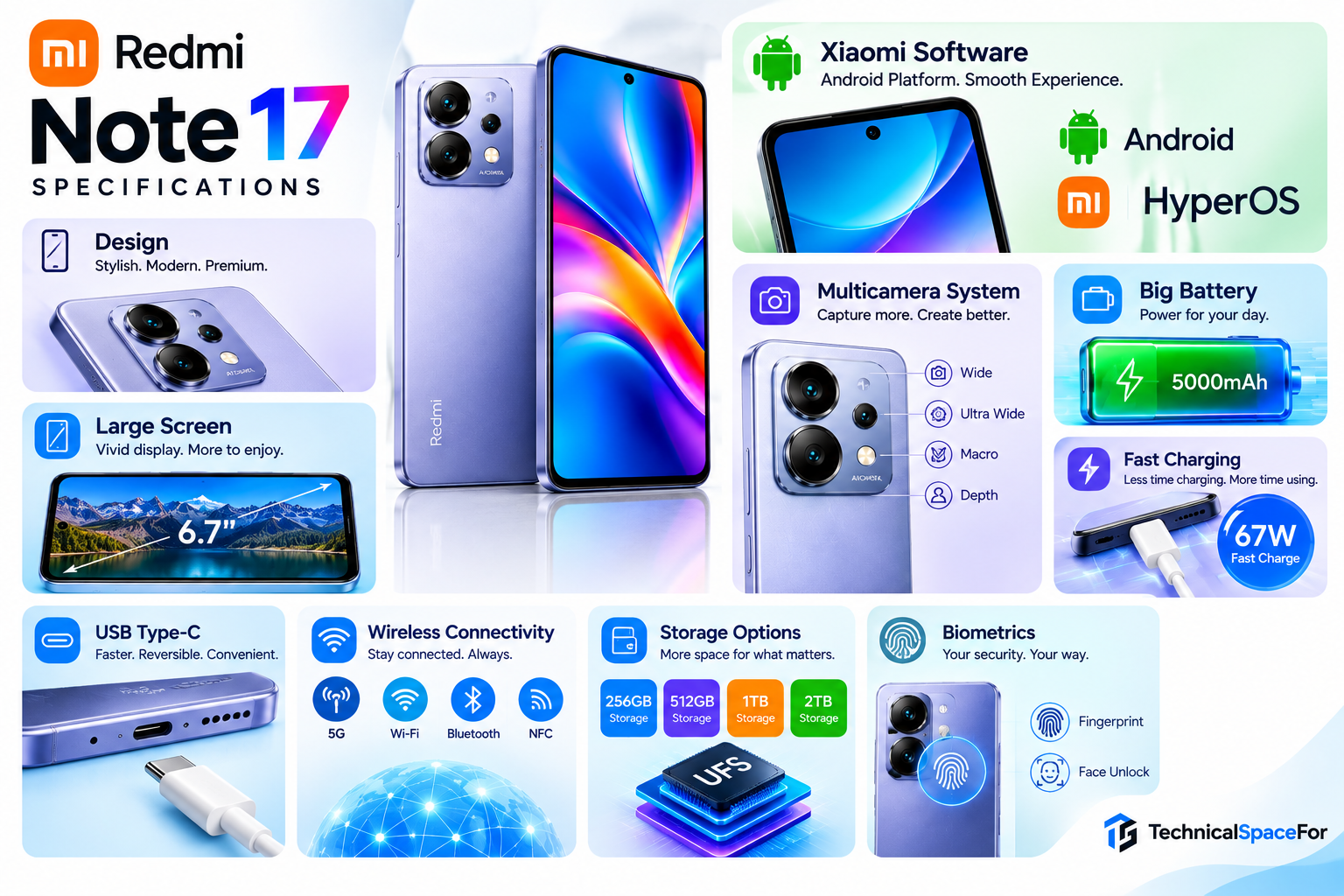 Redmi Note 17 specifications, design, display, camera, battery and connectivity