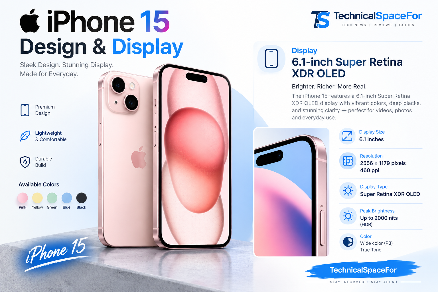 iPhone 15 design and 6.1-inch Super Retina XDR OLED display