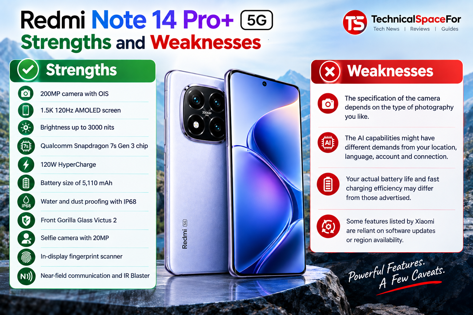 Redmi Note 14 Pro+ 5G strengths and weaknesses with key features and specifications