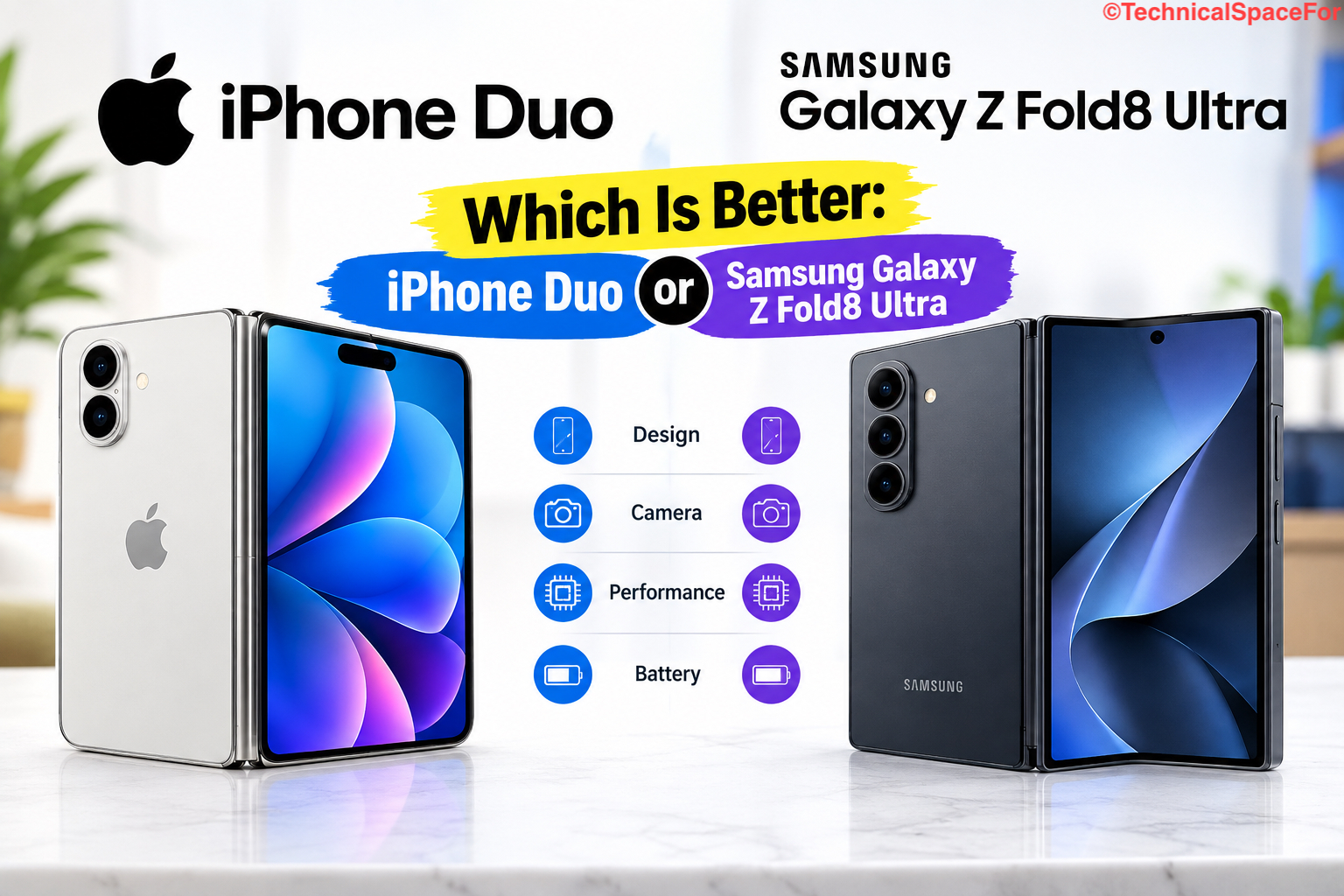 iPhone Duo vs Samsung Galaxy Z Fold8 Ultra comparison showing which foldable phone is better