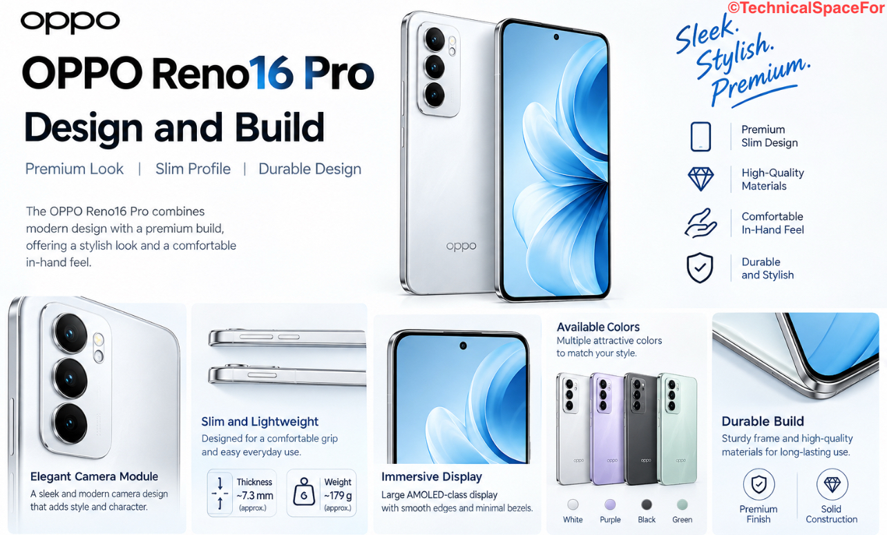 OPPO Reno16 Pro design and build with slim premium smartphone body