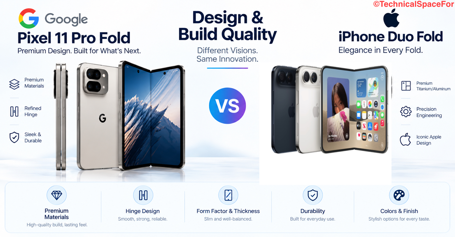 Google Pixel 11 Pro Fold vs iPhone Duo Fold design and build quality comparison