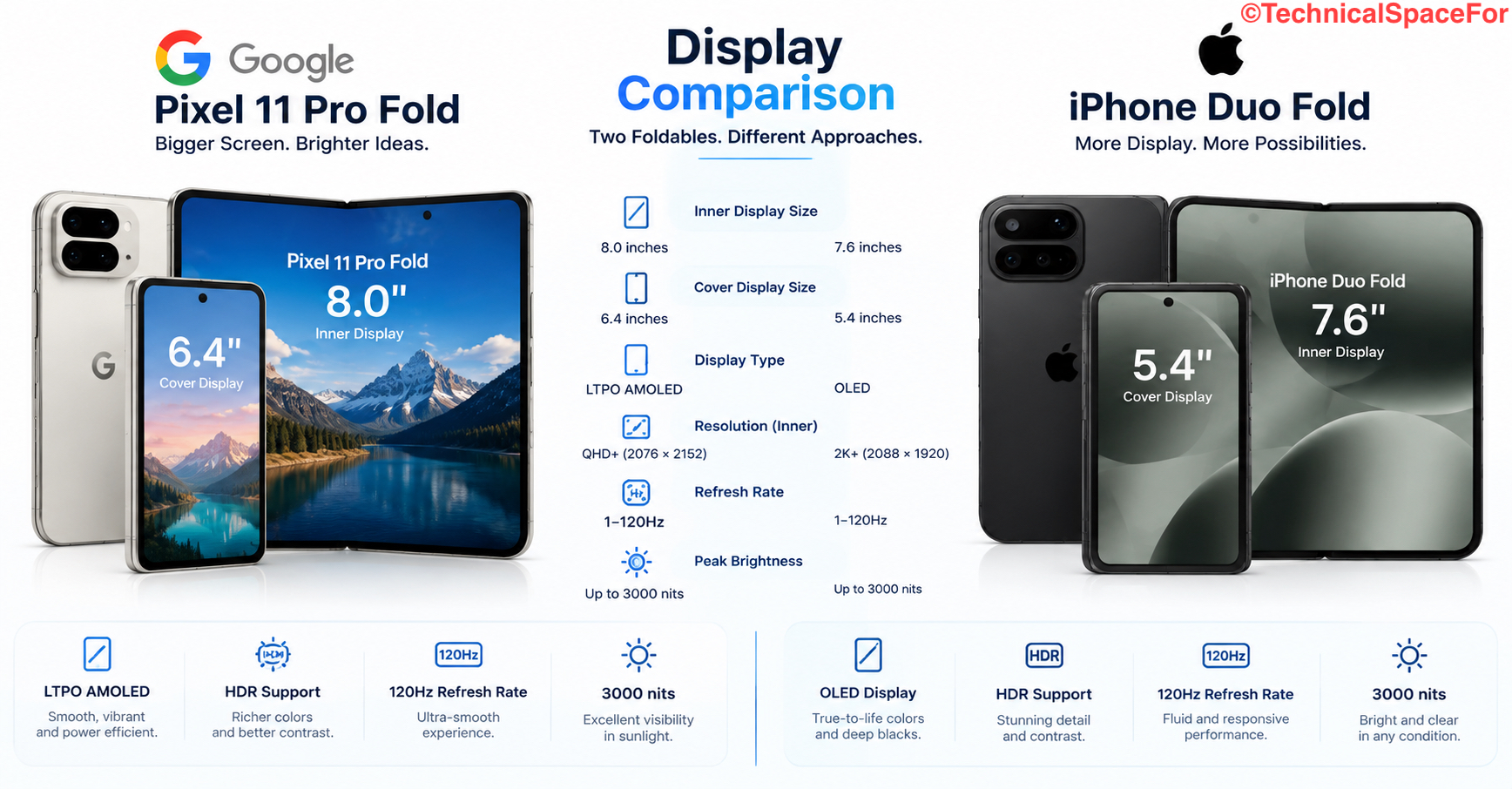 Google Pixel 11 Pro Fold vs iPhone Duo Fold display comparison