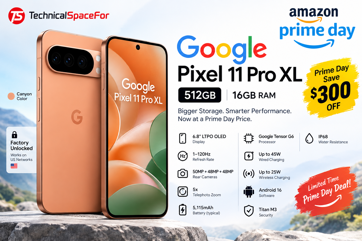 Google Pixel 11 Pro XL 512GB Amazon Prime Day $300 off deal