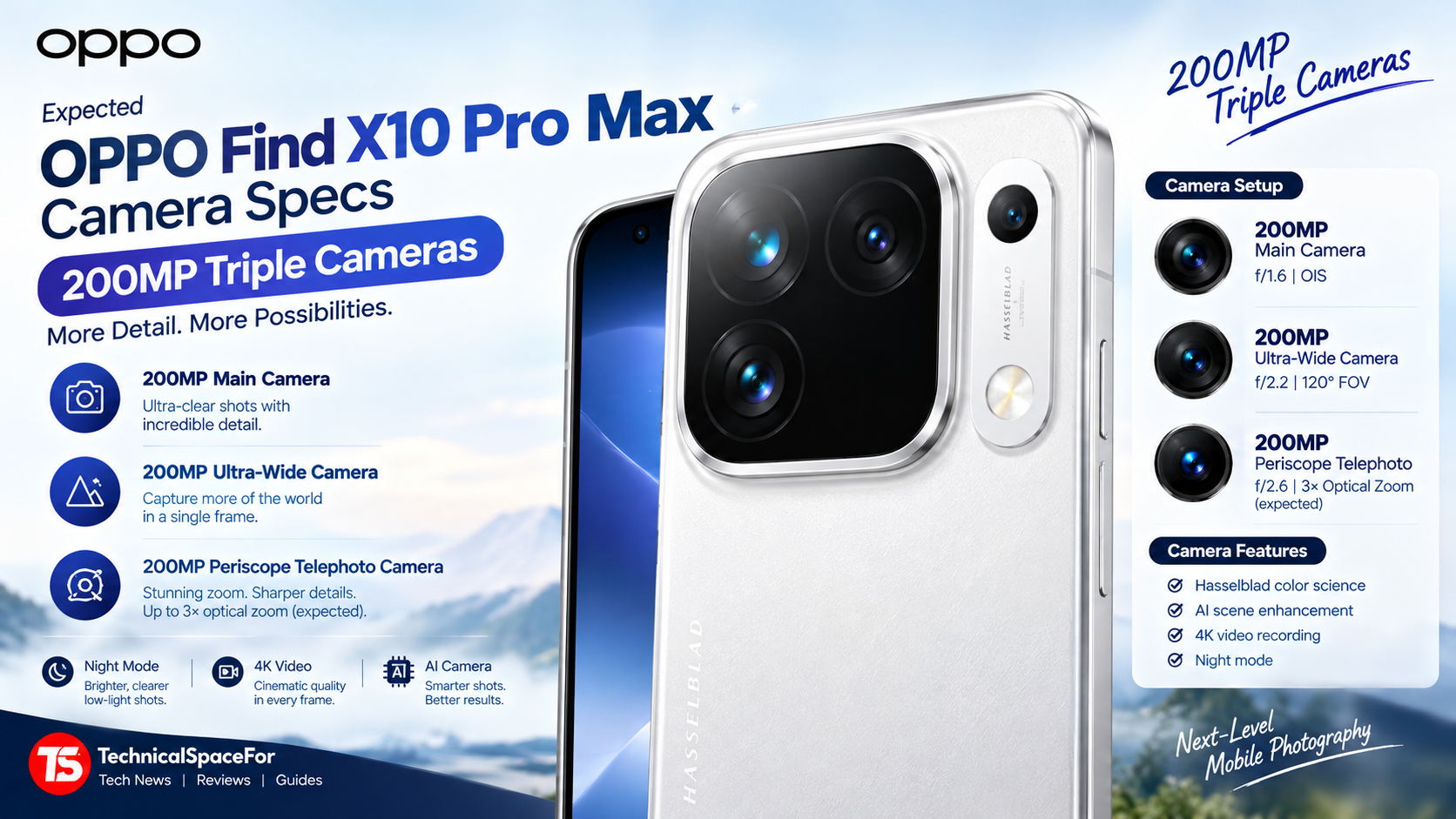 OPPO Find X10 Pro Max expected camera specs featuring rumored 200MP triple cameras.
