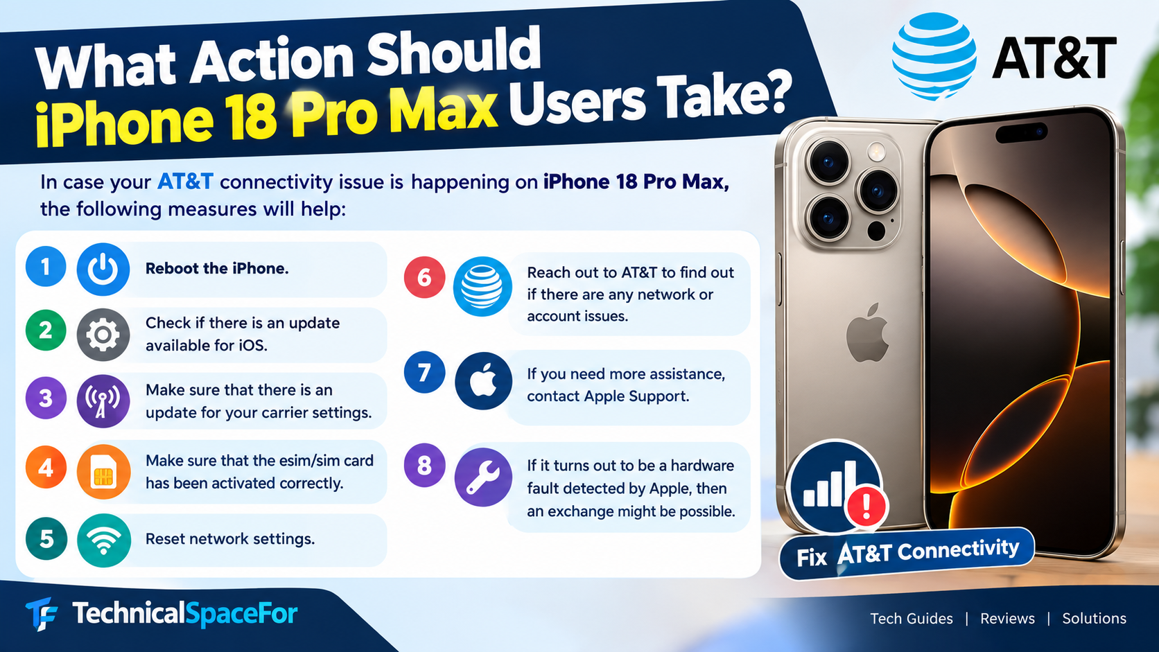 Apple iPhone 18 Pro Max AT&T connectivity troubleshooting steps