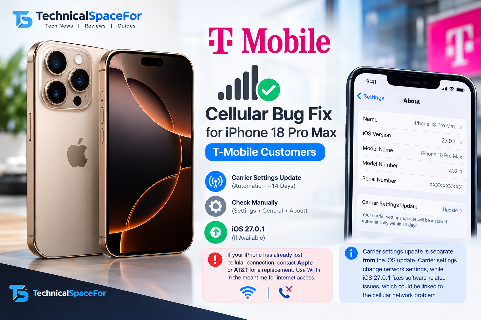 Apple iPhone 18 Pro Max cellular bug fix and carrier settings update for T-Mobile customers